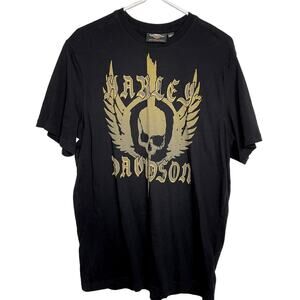 Men's Black Harley Davidson Skull Wings Shirt Size L Y2K Style Grunge